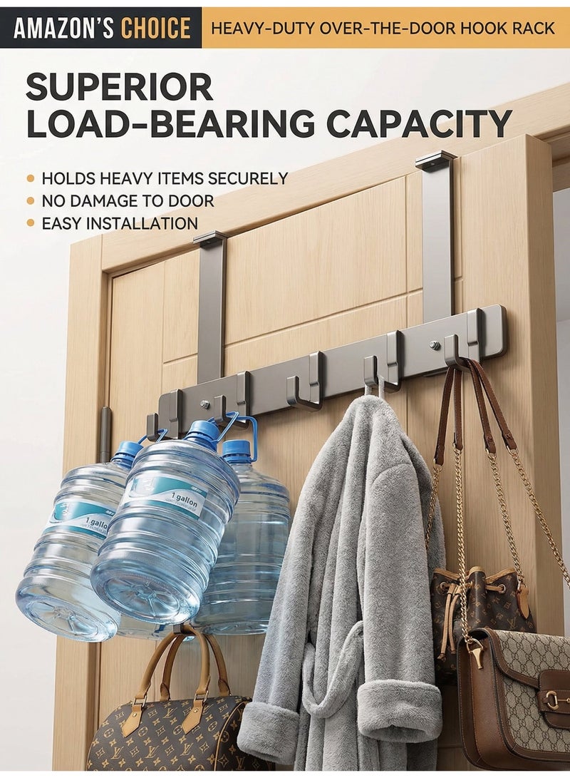 MS MIN Adjustable Over Door Hook Rack, Heavy Duty 5-Hook Door Hanger, Non-Slip Door Hook Organizer for Coats, Bags & Towels, No Drilling, Dark Grey - Image 5